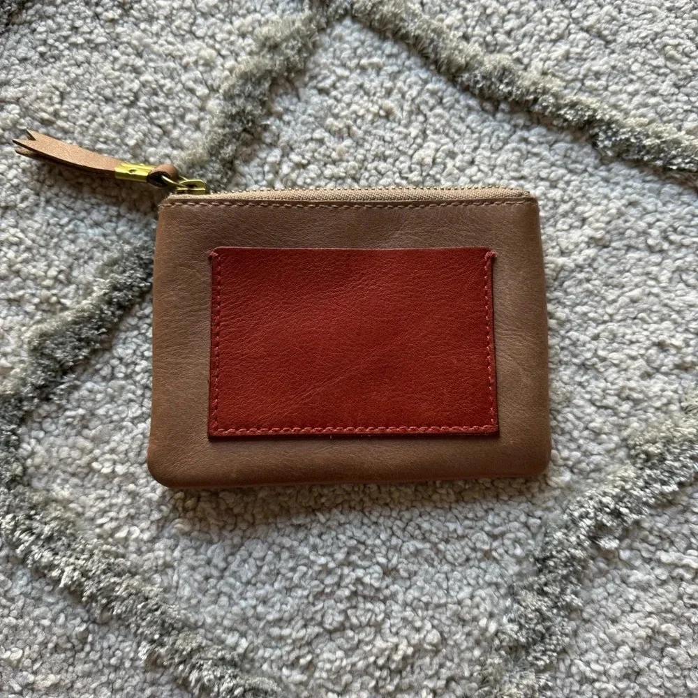 Madewell The Leather Pocket Pouch Wallet Colorblock card holder brown tan